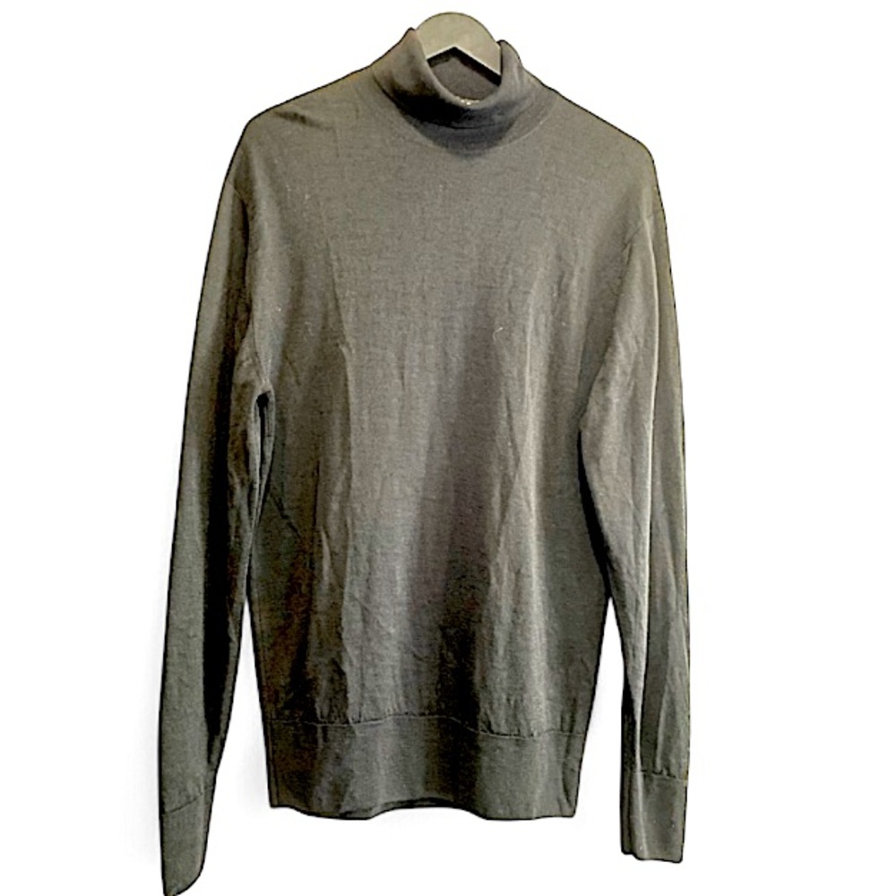 Jaeger 💯 Wool Black Turtleneck Pull On Sweater Size L Made in Gt. Britain